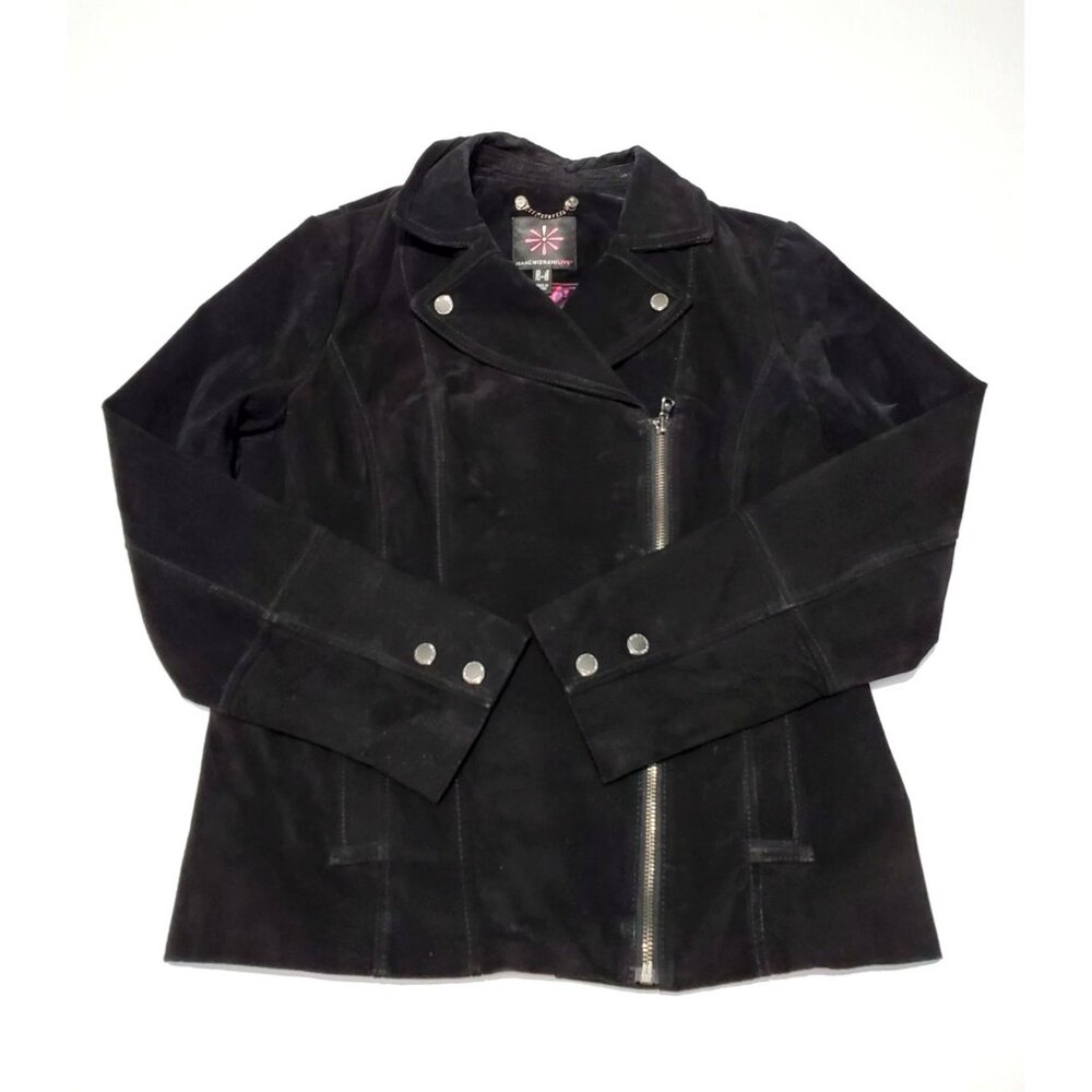 Isaac Mizrahi Women's Black Suede Leather Motorcycle Jacket Size 8 627 - Picture 6 of 13